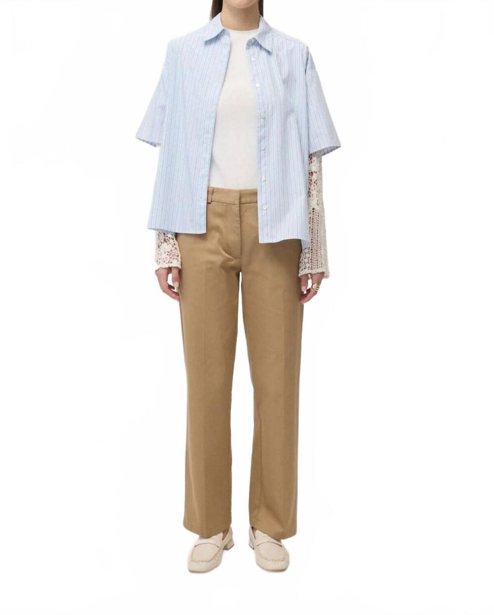 NEW OTTOD'AME striped shirt with macramé inserts in blue & white